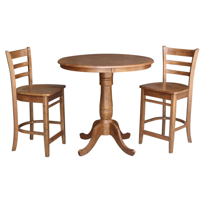 August Grove® Adamine 3 Piece Counter Height Solid Wood Dining Set